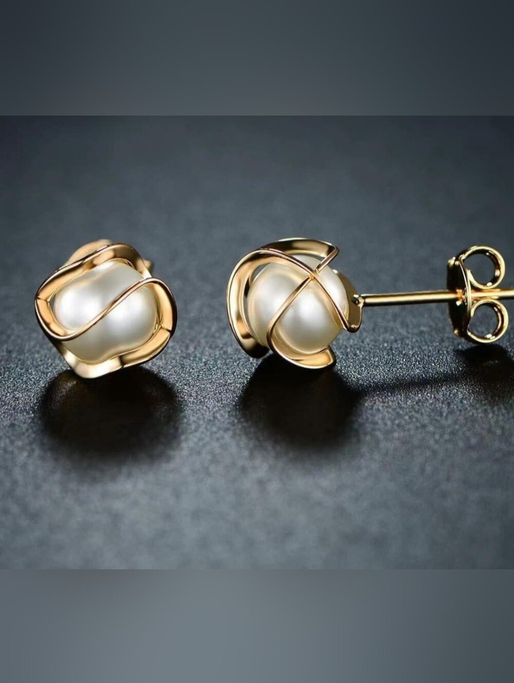 NEW 14K Gold Plated Caged Pearl Stud Earrings Hypoallergenic Classic Bride Women